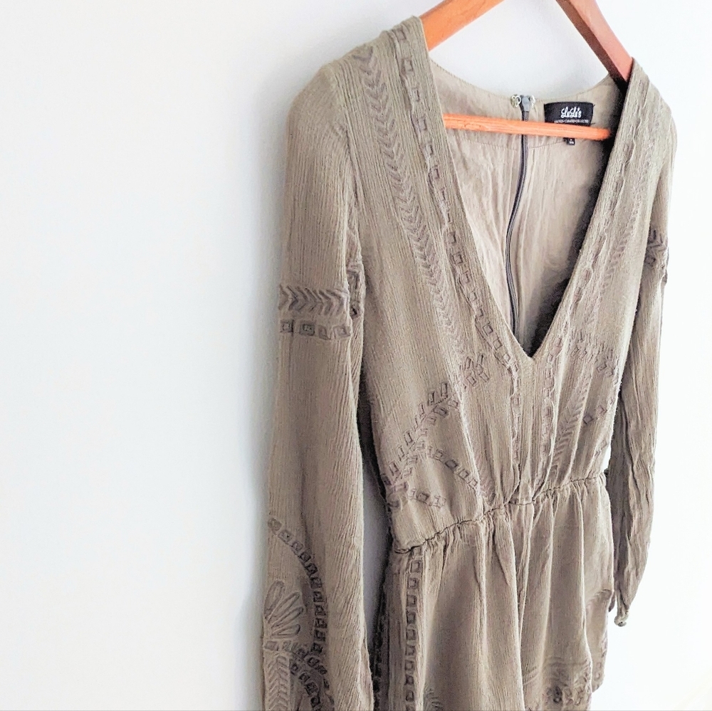 Olive Green Embroidered Romper - Picture 3 of 10